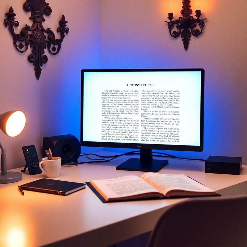 Písací stôl s monitorom zobrazujúcim koncept dlhého článku