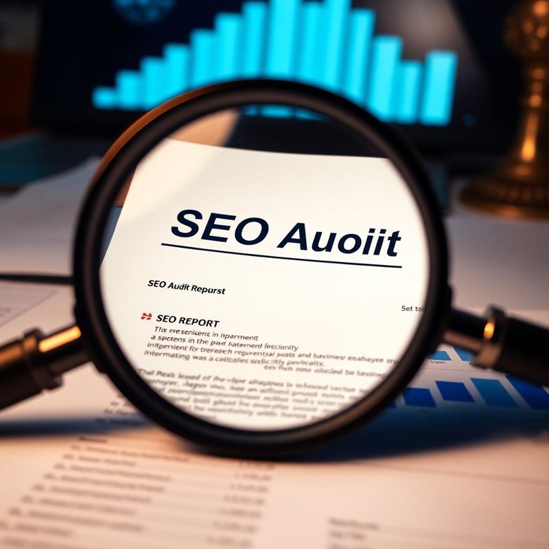 Lupa nad tlačeným SEO audit reportom so zvýraznenými nálezmi